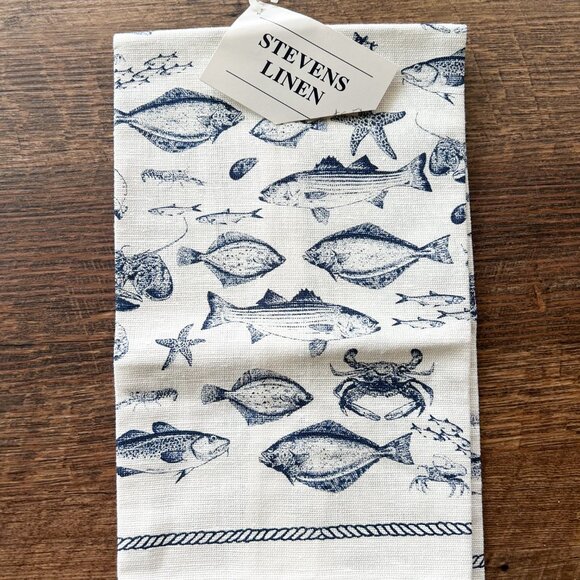 Set of 2 Beach Themed Linen Kitchen Dish Towels, New with tags, Nautical Towels - Picture 3 of 4